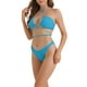 thumbnail image 4 of INSPIRE CHIC Conjuntos de bikini de mujer con lazo en el cuello de 2 piezas, parte inferior de triángulo, trajes de baño en azul medio, 4 of 5