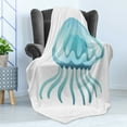 thumbnail image 4 of Aqua Jellyfish Soft Flannel Fleece Blanket, Close Up Digitally Generated View of an Oceanic Exotic Creature, Cozy Plush for Indoor and Outdoor Use, 70" x 90", Pale Blue and Seafoam, by Ambesonne, 4 of 5