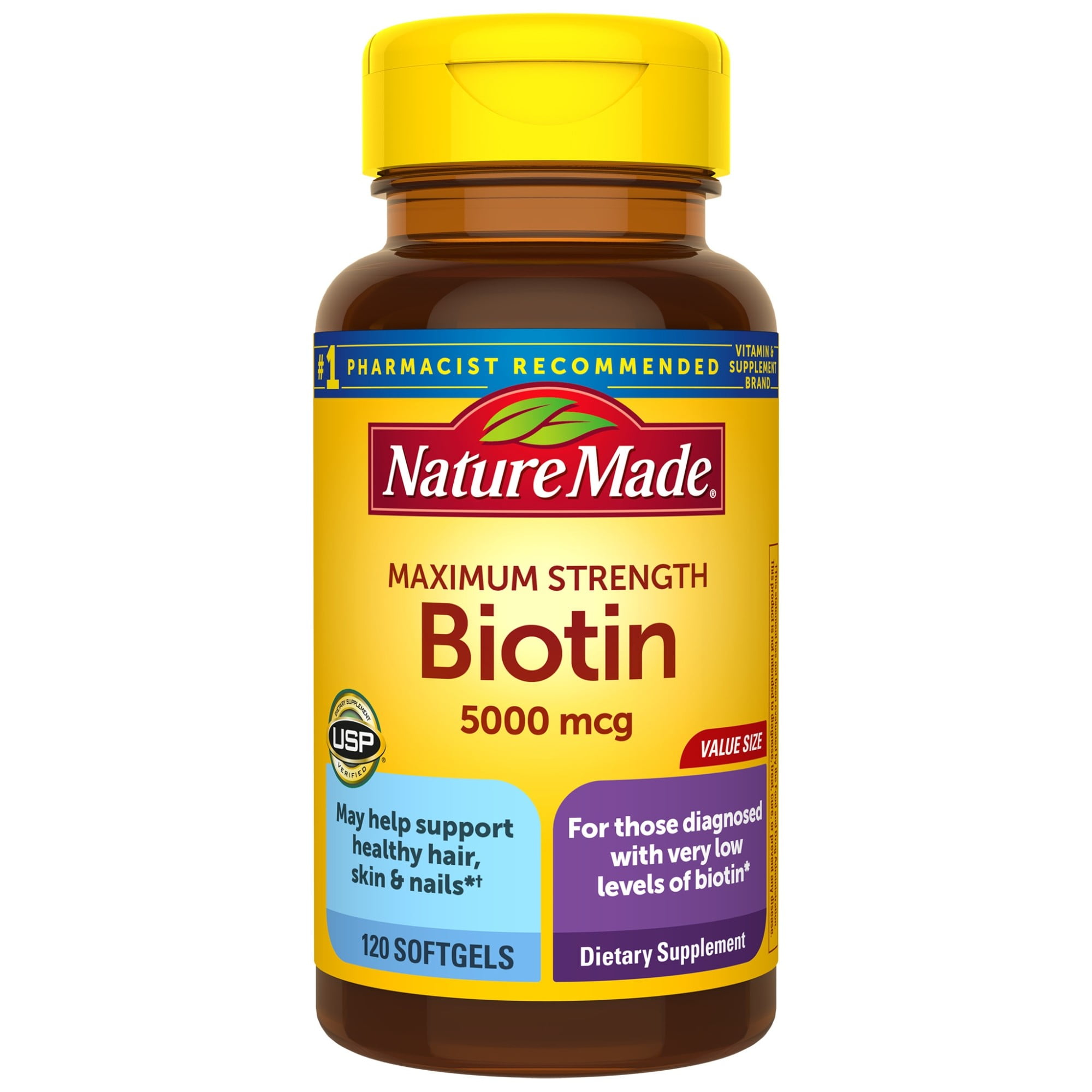Nature Made Maximum Strength Biotin 5000 mcg Softgels, 120 Count, Value