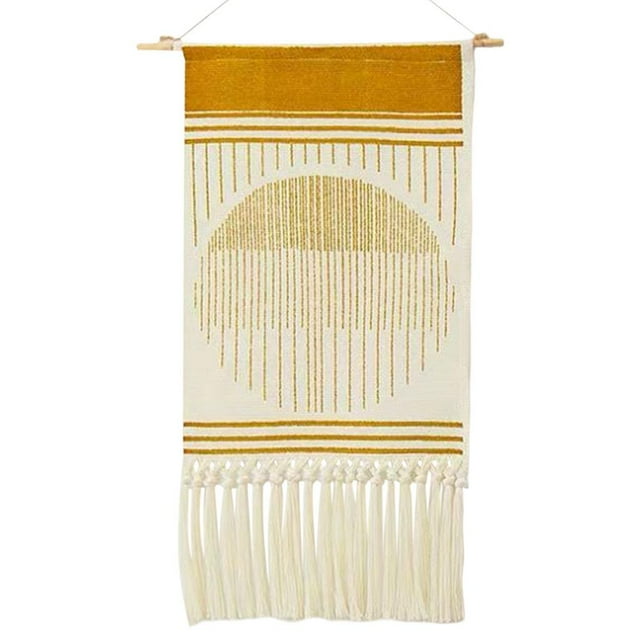 Tapiz bohemio de algodón con borlas para colgar en la pared, decoración para habitación infantil, apartamento, dormitorio, hogar, manualidades Sol amarillo