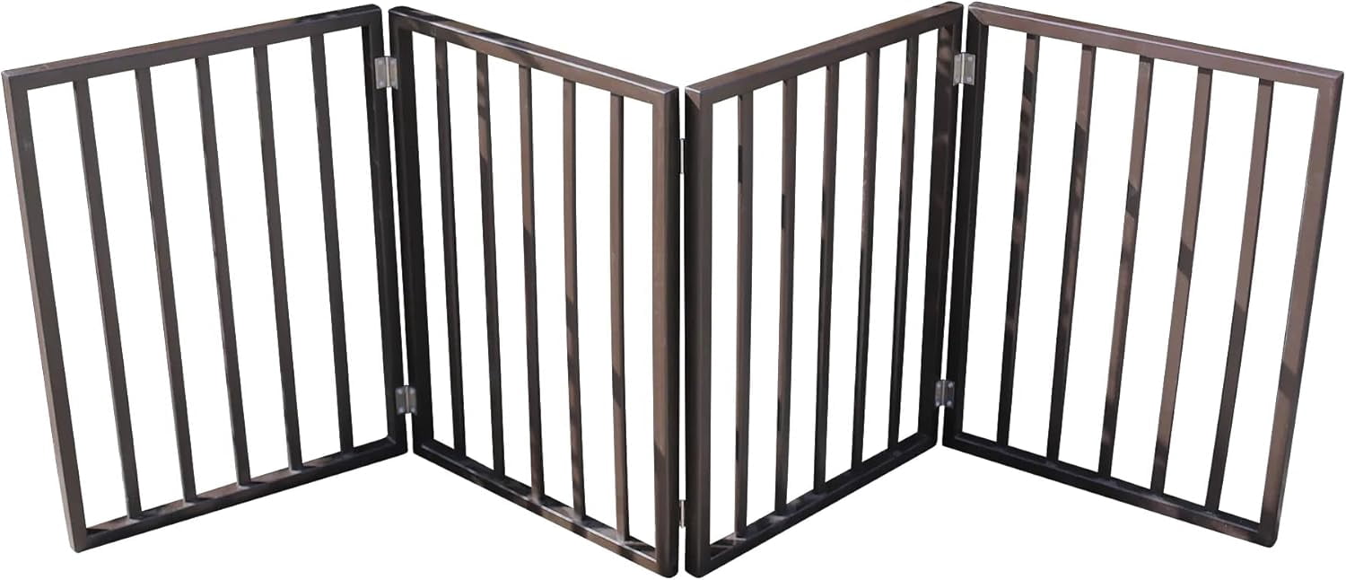 Pet Gate for Dogs Folding Freestanding Wooden Dog Gate for Doorways Stairs and House Arc Design Brown