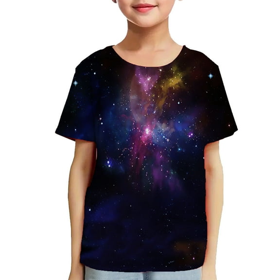 DDAPJ pyju Novelty Graphic Tees for Toddler Kids Boys Girls Short Sleeve 3D Printed T-shirts Summer Casual Loose Round Neck Tee Tops Lighten Purple 5 Years