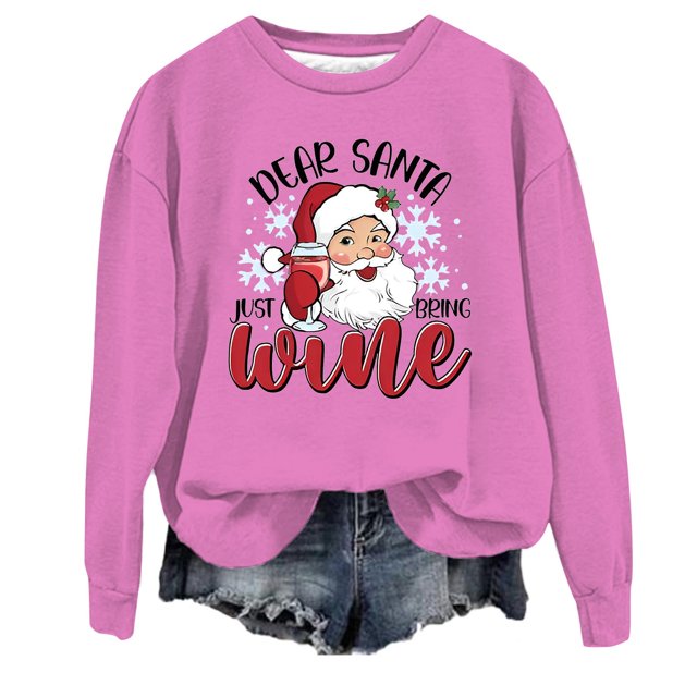 WEAIXIMIUNG Sweat Court Grande Taille Femme Décontracté Col Rond Imprimé Père Noël