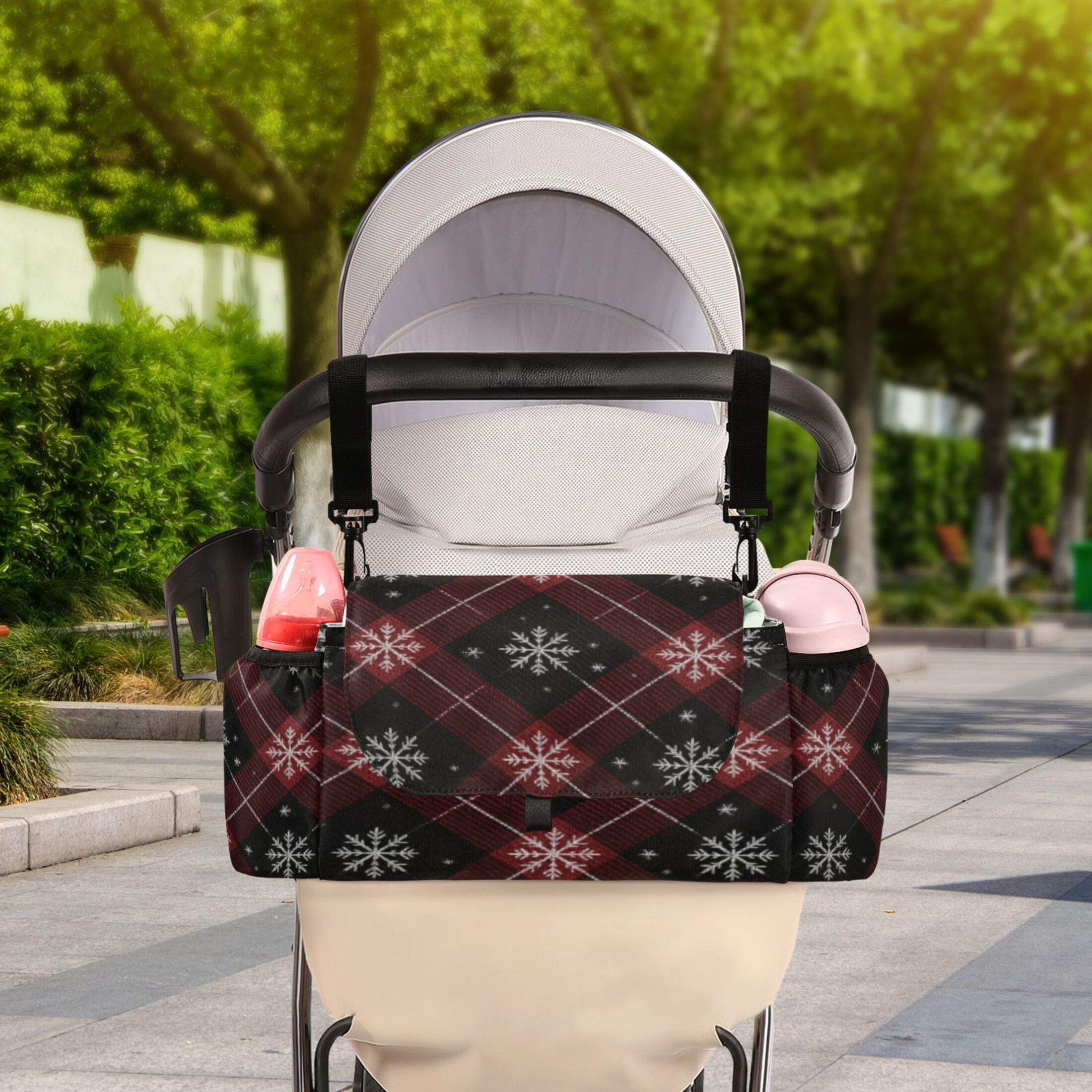 DIXRUYEE Stroller Organizer Frosty Snowflake Lattice Printed