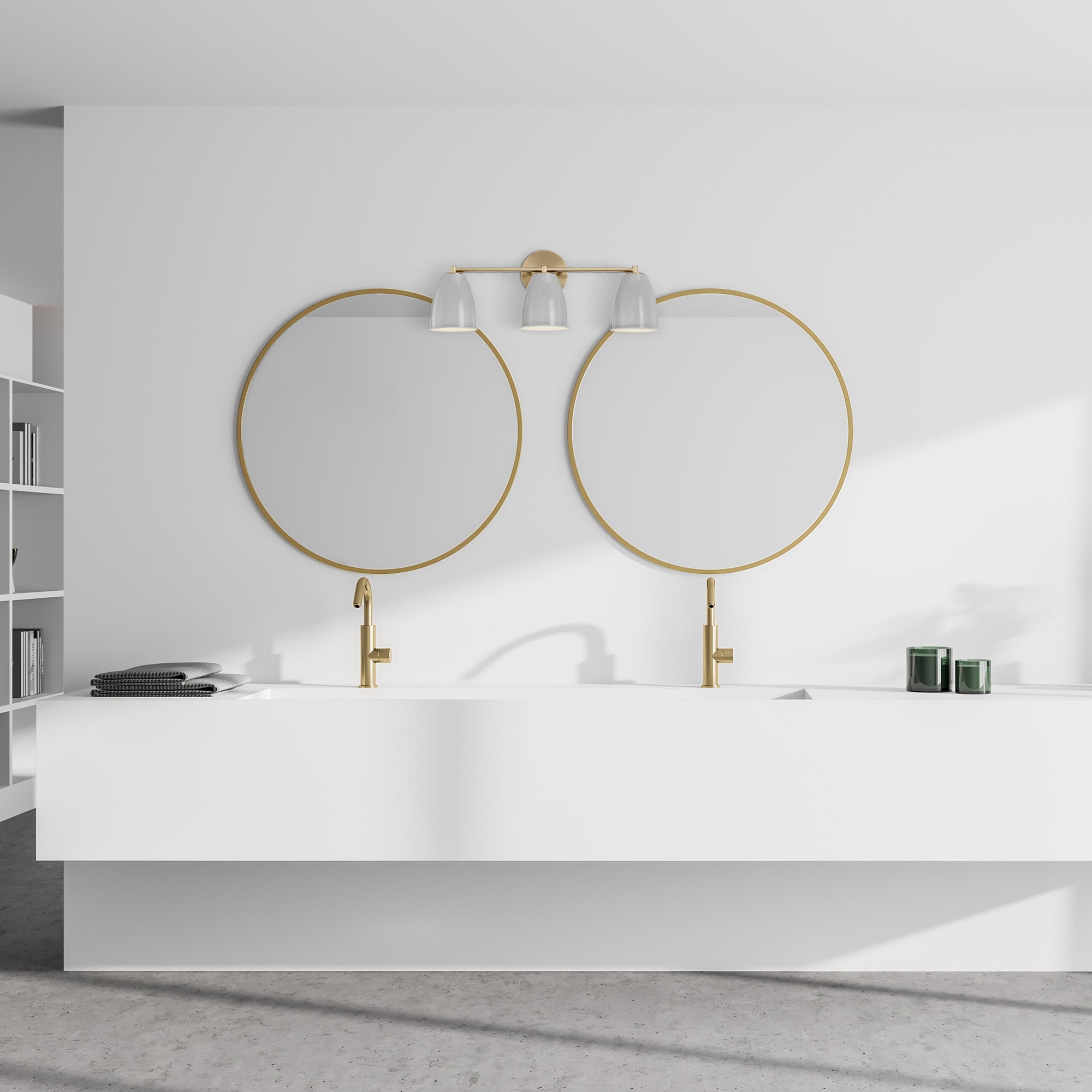 Open Box Designers Fountain Biba 24 inch 3-Light Brushed Gold Modern Bathroom Vanity Light Fixture with Grey Sky Metal Shades, D287M-3B-BG