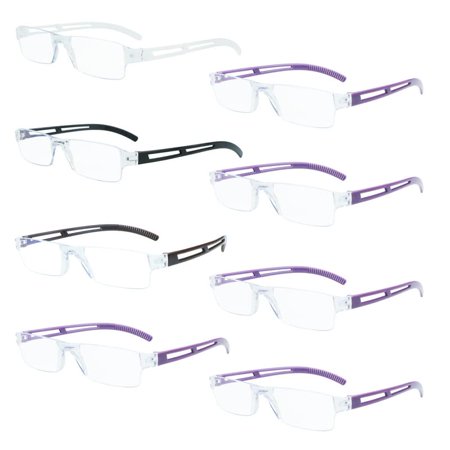 8 Pack Reading Glasses, Blue Light Blocking Computer Reading Glasses for Women and Men, Anti Glare Lightweight Readers (4 Color+4 Purple,+1.50)