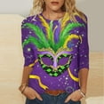 thumbnail image 1 of UPPADA Femmes T-Shirts à Manches 3/4 Mardi Gras Yall T-Shirts à Imprimé Floral Col Ras du Cou Blouse à devant Plissé Hauts d'Été Décontractés Chandail à Enfiler Haut Mode Fête Défilé Hauts Femmes Hauts à Manches 3/4 Économie, 1 of 5