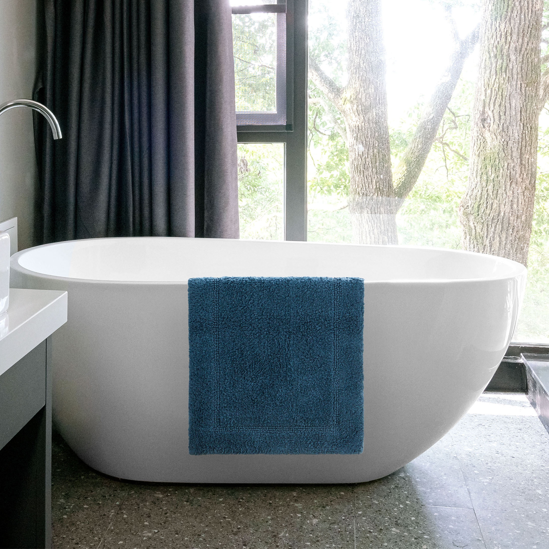 Better Homes & Gardens Cotton Reversible Bath Rug, Nimbus Blue, 17 in x 24 in