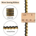 thumbnail image 2 of 16,4 yardas x 5 mm Cinta de flecos ondulados negros y dorados con brillo metálico, cinta zigzag trenzada, encaje de borde ondulado, cinta tejida, cinta en zigzag, 2 of 9