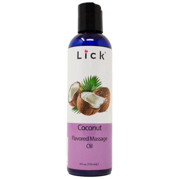 Lick Coconut Flavored Massage Oil – Tropical Edible Personal Oil  Body-Safe Formula for Relaxing Adult Couples Massage, 4 oz