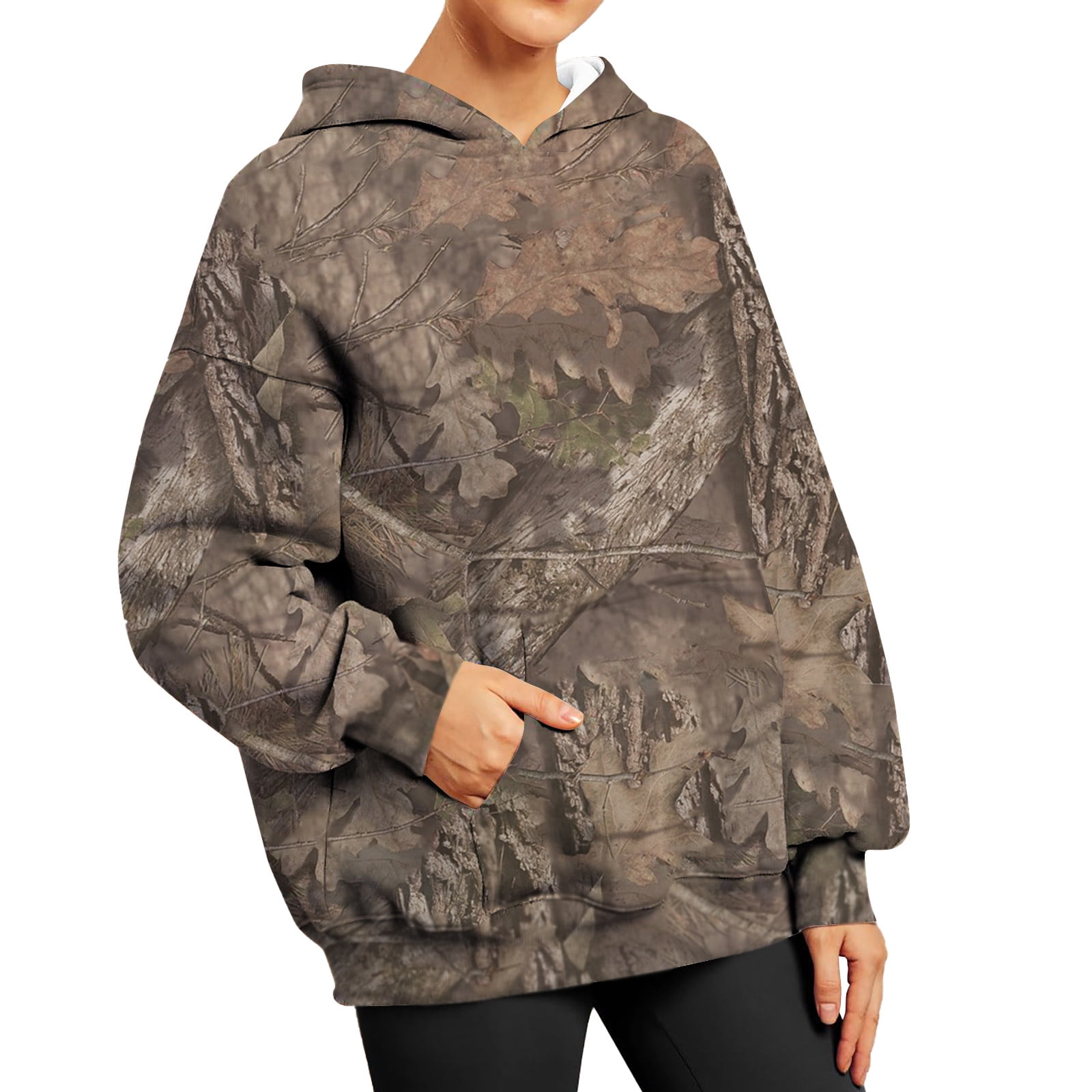 Sksloeg Women's Camo Hoodie Maple Leaf Print Oversized Sweatshirt