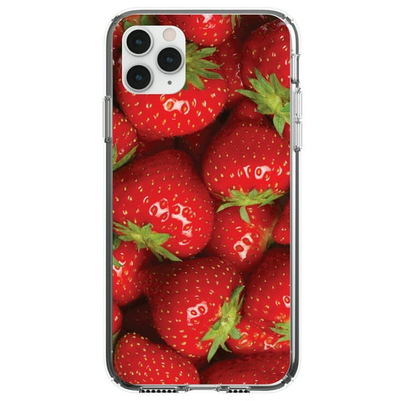 DistinctInk Clear Shockproof Hybrid Case for iPhone 11 Pro (5.8" Screen) - TPU Bumper, Acrylic Back, Tempered Glass Screen Protector - Bright Red Strawberries