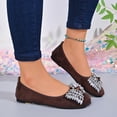 thumbnail image 4 of Women's Round Toe Flat Slip On Shoes, Sparkly Rhinestone Bow Decor Faux Suede Ballet Flats, Elegant Dress Shoes for Wedding Party, 4 of 9
