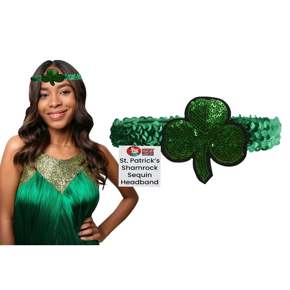 Nicky Bigs Novelties Green Shamrock Sequin Headband Parade Costume Accessory