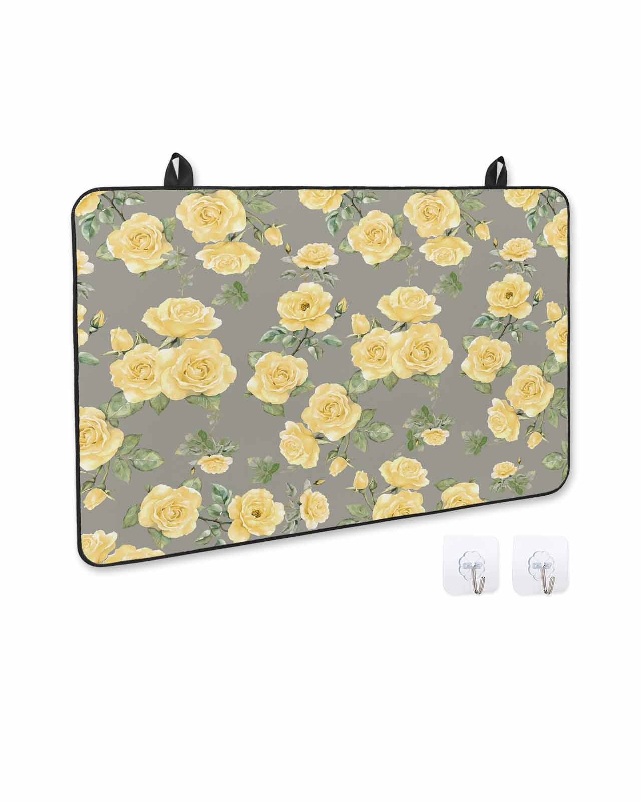 nqOlkjepod Large Induction Cooktop Protector Mat 24"x21", Yellow Floral Stove Top Covers for Electric Stove, Farmhouse Garden Flowers Botanical Stove Burner Cover Mats, Glass Top Stove Cover