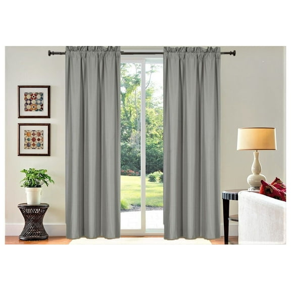 1 Set window curtain treatment blackout rod pocket panel 100% full privacy 37" wide x 108" long R64 silver color