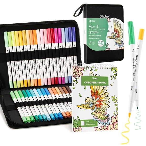 Set de Libro para Colorear Ohuhu con 30 Patrones y 40 Marcadores a Base de Agua