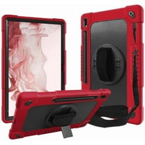 SOATUTO for Samsung S8 Plus S7 Plus S7 FE 12.4 inch Tab Case with S Pen Holder Kickstand Shoulder Hand Strap Hybrid Kids Friendly Case for Samsung Galaxy S8 Plus / S7 FE SM-T730 T736 - Red Black