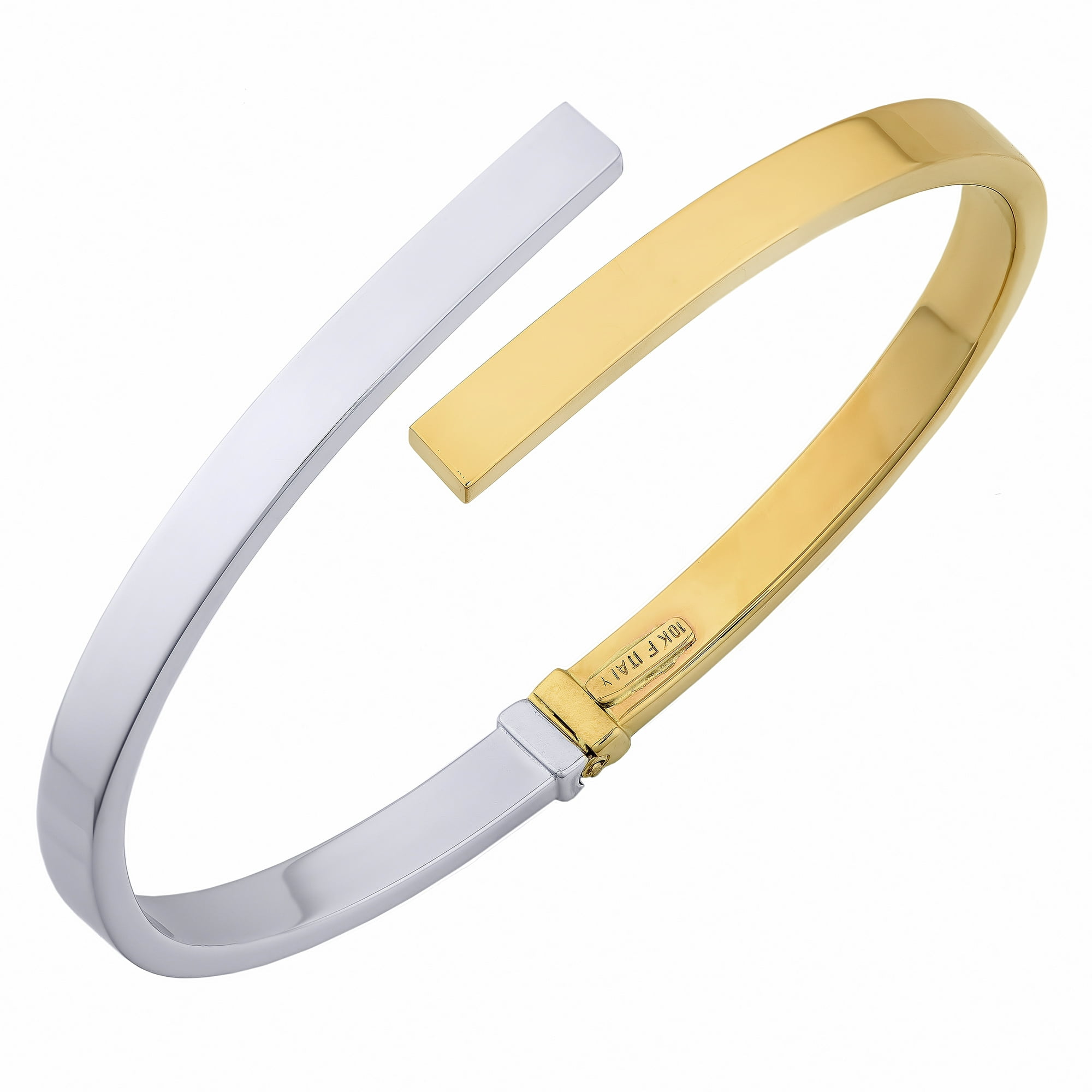 10k Yellow And White Gold Bypass Women's Bangle Bracelet, 7