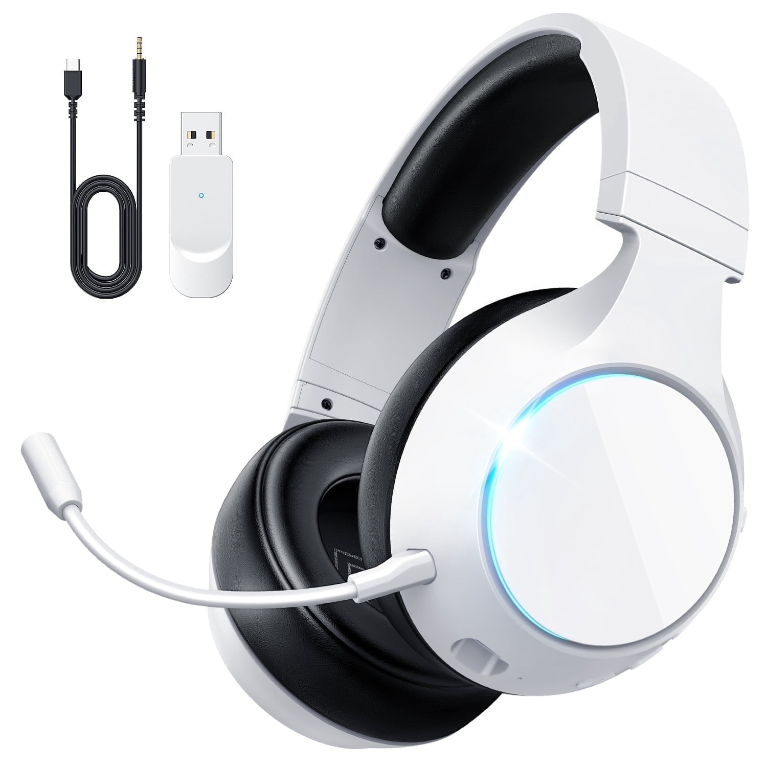 2.4GHz Wireless Gaming Headset for PC, PS5, PS4, Switch, Mac, USB Over Ear Gaming Headphones with ENC Noise Canceling Microphone, Bluetooth 5.3, 60H Battery, 3.5mm Wired for Controller
