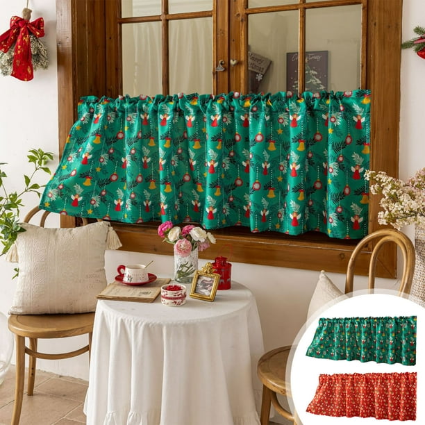 Cortinas Navideñas Cortas de Poliéster Rojo y Verde para Ventanas | 1 Unidad, 100 X 60 Cm | Diseño Único | Crea Un Ambiente Festivo | Fácil Instalación | Ideal para Decoración Del Hogar o Escenas Nav