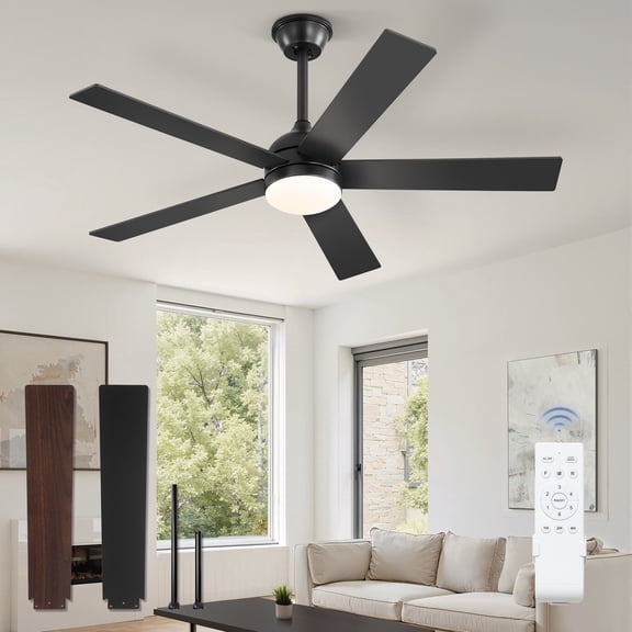 Zardon 48in Ceiling Fans with Light and Remote Control, Modern Flush Mount Ceiling Fans with 6-Speed for Indoor, Outdoor, Black