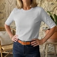 thumbnail image 5 of VBVC Women's Crewneck Half Sleeve T Shirt , Ladies' Lightweight Basic Tee , Stretchy Loose Fit Work Top For Women, S-2XL, 5 of 9