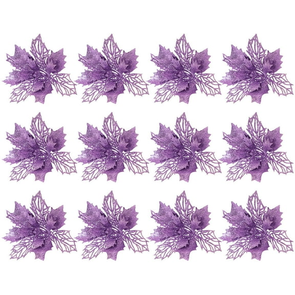 HOOWIFFY Simulation Christmas Poinsettia Flowers Violet PE Material Holiday Decor Set for Home Table Centerpiece
