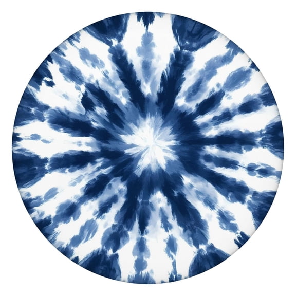 Blue White Tie Dye Mandala Pattern Round Fitted Tablecloth with Elastic Edge,Dining Table Cover Waterproof,Outdoor Round Tablecloth for Camping,Dining,Indoor and Outdoor