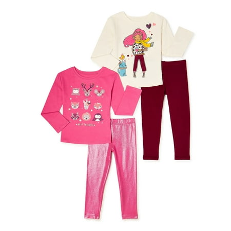 365 Kids From Garanimals Girls' T-Shirt and Leggings Set, 4-Piece, Sizes 4-10