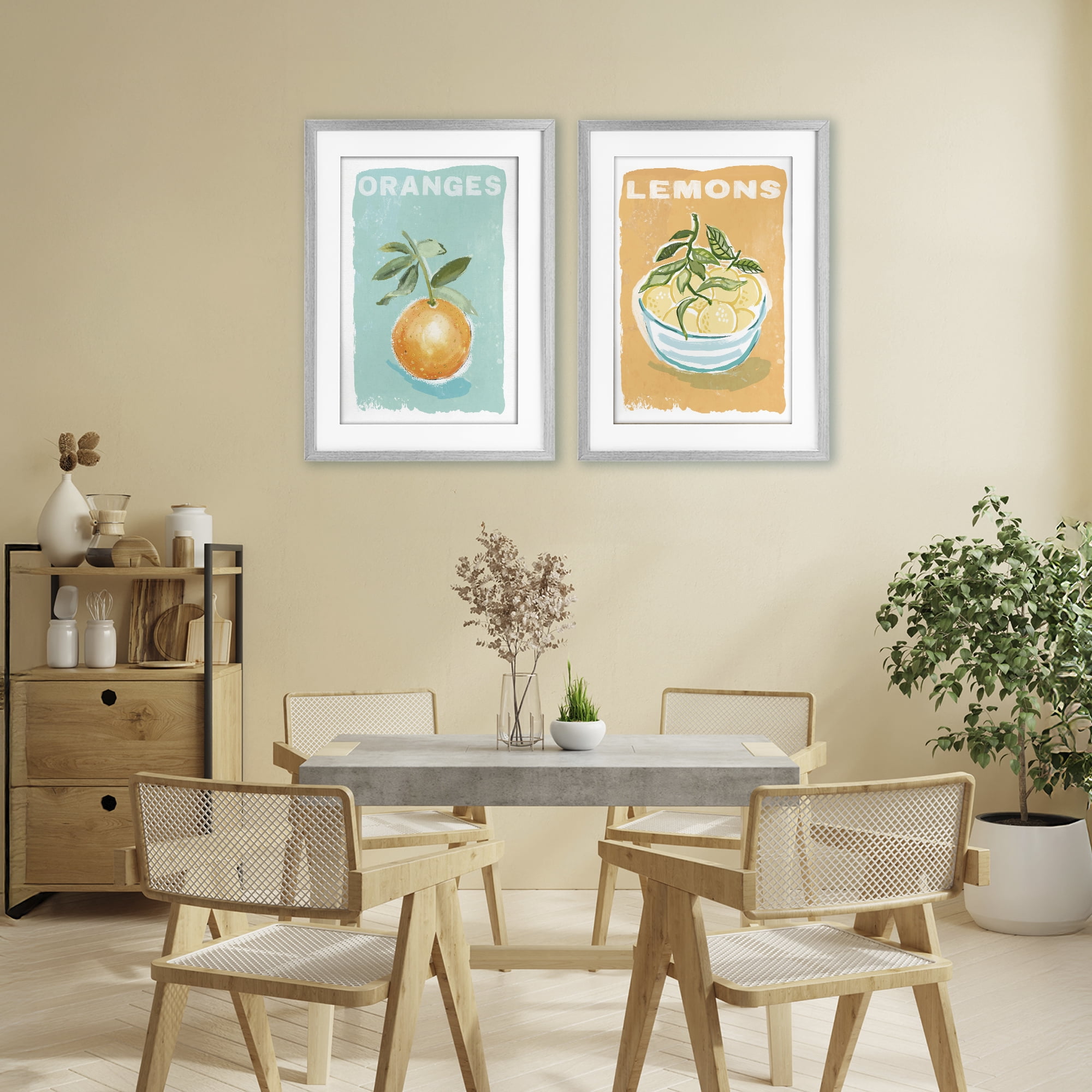 Stupell Industries Citrus Twist Motif 2 Piece Gray Framed Print Under Glass Set, design by Chad Barrett