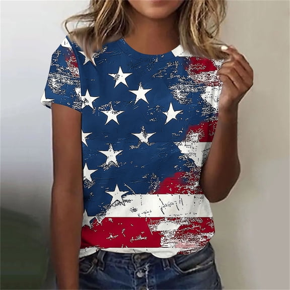 Blczomt Patriotic Summer Tops for Women 2025 Casual Short Sleeve T Shirts Red 4th of July Independence Day Womens Tshirts