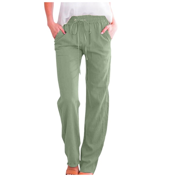 Pantalones de mujer de cintura alta y pierna ancha con cordón elástico - Poliéster, estilo informal, bolsillos - S-XXL