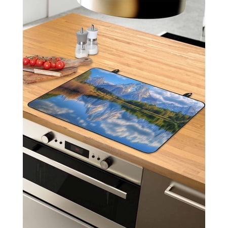 nqOlkjepod Large Induction Cooktop Protector Mat 24 x21 Blue Mountain Stove Top Covers for Electric Stove Modern Art Green Forest Lake Decorative Stove Burner Cover Mats Glass Top Stove Cover