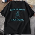 thumbnail image 4 of Camiseta con estampado de Life Is Soup I Am Fork Frog para hombre y mujer, Camisa de algodón con estampado de animales, estilo Retro, divertida, de verano, 4 of 4