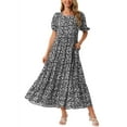thumbnail image 1 of Vestido largo bohemio de verano con flores y mangas cortas, escote cuadrado, con bolsillos, color negro para mujer Inspire Chic, 1 of 6