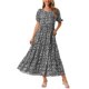 thumbnail image 1 of Vestido largo bohemio de verano con flores y mangas cortas, escote cuadrado, con bolsillos, color negro para mujer Inspire Chic, 1 of 6
