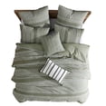 thumbnail image 2 of Benjara Meo 5pc Queen Size Comforter Set- Green Textured Woven Jacquard Stripe, 2 of 6