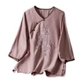thumbnail image 2 of Tittly Womens Linen Tops Womens Oversized Button Down Shirts Linen Tunics for Women 3/4 Sleeve Linen Shirts For Women 2025 Cotton Summer Retro Boho Tops Vacation Blouse Purple, 2 of 6
