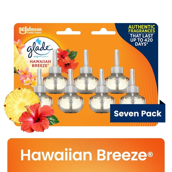 Glade PlugIns Air Freshener Refills, Hawaiian Breeze, Infused with Essential Oils, 0.67 oz, 7 Count