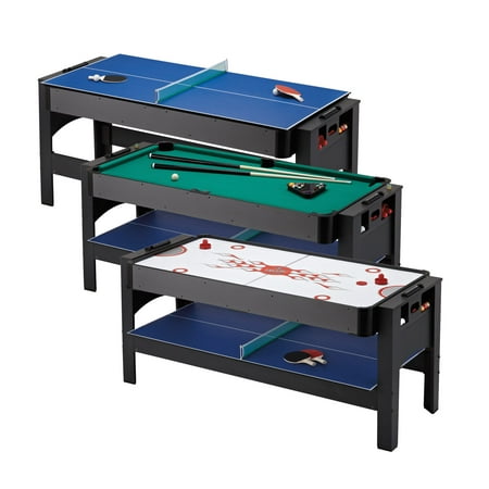 Fat Cat 3-in-1 6’ Flip Multi Game Combo Table, Plays Pool, Table Hockey and Table Tennis, 3 Different Games in the Same Space with Easy Flip Mechanism Switches Between Games