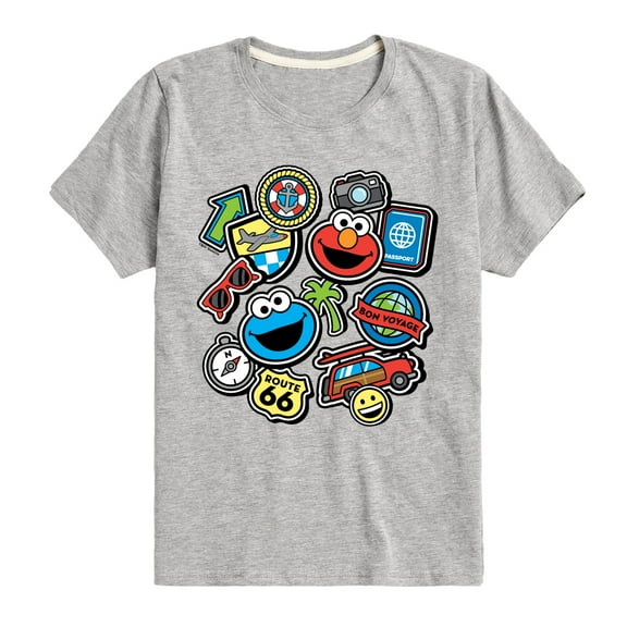 Sesame Street - Cookie Monster Elmo Travel Patches - Toddler and Youth Short Sleeve Graphic T-Shirt