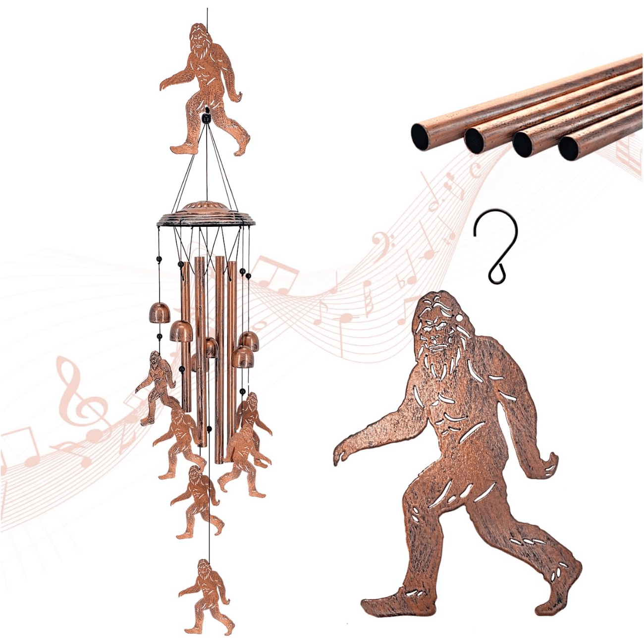 Bigfoot Wind Chimes Outdoor Big Foot Sasquatch Gifts for Men/Women/Dad/Grandpa Birthday Gift Memorial Gift Metal WindChimes for Outside/Indoors, Home, Lawn, Porch, Patio, Garden Decor, Yard Decoratio