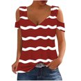 thumbnail image 1 of Camisas de Manga Corta para las Mujeres, Cuello en V Plegable de Impresión Del Hombro Top Casual Hecho de Poliéster Cómodo para el Verano, Tops de Bikini para las Mujeres, 1 of 5