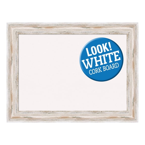 Amanti Art White Cork Board Wood Framed Alexandria White Wash Bulletin Board 33 in. x 25 in.