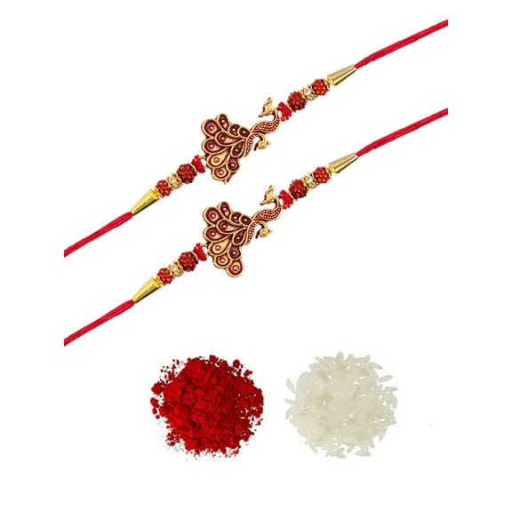 Crunchy Fashion Peacock Multicolor Metal Rakhi Set- Pack of 2 Raksha Bandhan Handmade Bracelet for Bhaiya Rakhi Bracelet Combo Set