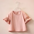 thumbnail image 3 of URMAGIC Toddler Kid Girl Flare Short Sleeve Lace T-Shirt Summer Solid Color Tops Blouse 1-8 Years, 3 of 5