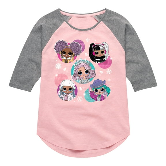 LOL OMG - Winter Dolls - Snow Princesses Circles - Toddler & Youth Girls Raglan Graphic T-Shirt