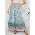 thumbnail image 4 of Breezy Print Shirred Waist Ankle Length Pleated Layered Flare Skirt Green Small, 4 of 5