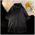 thumbnail image 2 of Camisas Para Hombre XXL Blusa de manga corta con bolsillo para hombre, informal, a rayas, con arrugas, a la moda, de verano (Black, XL), 2 of 7